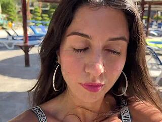 Public Pickup - Sex For Money With Beautiful Lady Walking With Sperm On Face