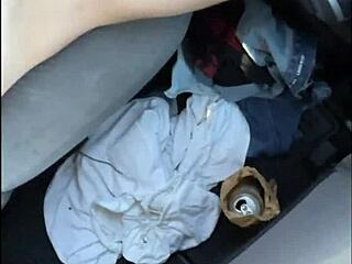 in a wild outdoor tale, the pretty hooker sucks cock in the car and spits out cum after deepthroat blowjob on the street.