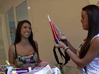 A hot brunette dives into lesbian threesome with oral and toys