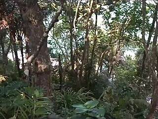 Interracial outdoor handjob with a Peruvian babe