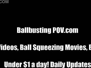 Bound submissive humiliated and punished with ball kicking by femdom