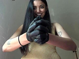 i play with toys and dildo in my gold leotard solo session