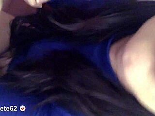 Sexy blue dress latina masturbates with intense heat