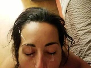 Girlfriend's huge facial from nerd