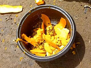 I get excited watching him eat papaya and offer him a better one in the room.