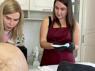 shaving lesson got wild with a client cumshot on my student! 😲