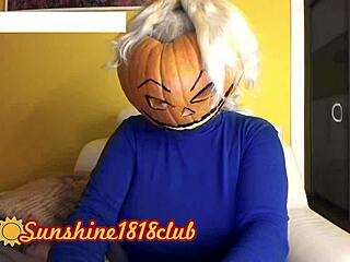 Big tits in pumpkin costume on halloween cam