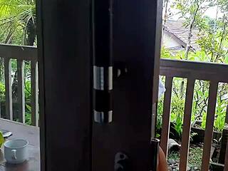 hotel balcony flashing and self-pleasure