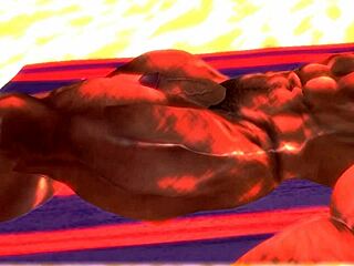 Two Characters Engage In Intimate Contact In Animated Scene