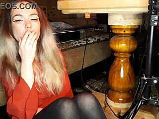 wife enjoys smoking a cigarette peacefully