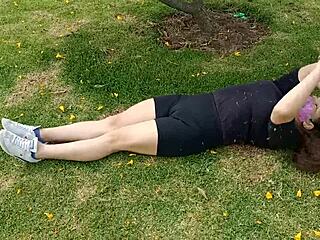 Doing exercise without underwear with a hole in the shorts 😏