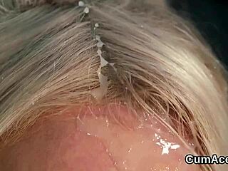 Stunning woman receives a facial of cum after giving a handjob and receiving a blowbang