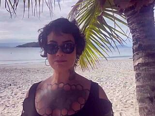 shibari in public with small tits outdoor