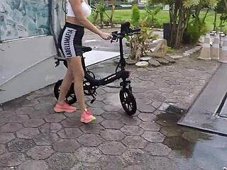 two hotties cycle without panties in rain!