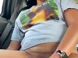 Ebony Babe Masturbates in Car During Public Outdoor Session