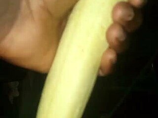 Mature Woman Masturbates With Plantain And Pepper, Making Her Pussy Wet And Cum