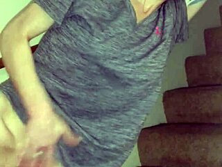 wife rubbing her shaved pussy on the stairs 😍