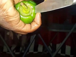 Mature Woman Masturbates With Plantain And Pepper, Making Her Pussy Wet And Cum