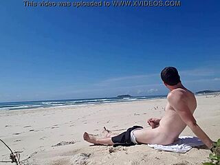 Gay solo masturbation on the beach
