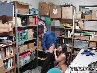 Petite brunette teen in glasses gets caught stealing by the police
