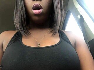 Black goddess dominates in car smoking porn