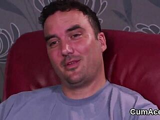 peculiar model receives facial treatment gulping the entire load