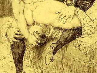 Vintage retro anime cartoon drawings