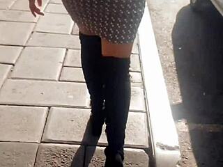 Milfs and mature women show off their assets while street cleaning