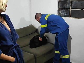 A white girl gets spit and pussy spit in exchange for a TV repair service.