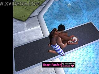Erotic cartoon featuring a woman’s public swim and a hot dip in the pool.