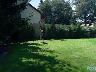 sara bell and raul costa in bathtub bubbles, teasing with her petite body