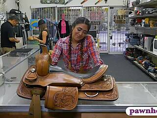 Cute brunette amateur gets anal from nasty pawn guy