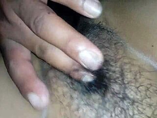 my wife arched over, showing off her ass and that hairy pussy