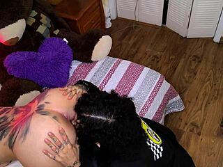 Futanari beauty gets covered in cum and has big cock sex