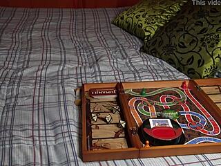 Petite nerd plays Jumanji and gets bent over.