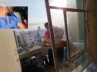 couple banging on the balcony and i join the fun with caah kabulosa 😈