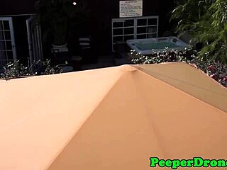 Lesbians lick pussy outdoors spied by drone