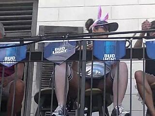 curious crowd at fantasy fest loving my upskirt pussy flash in public