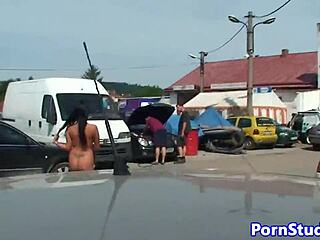 Eurobabe Teases Mechanics With Naked Outdoor Show!