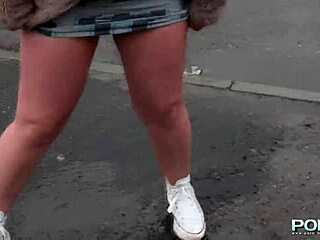 Public humiliation of a mature blonde woman in wet panties