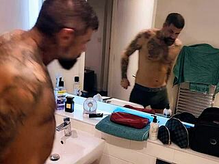 Dirty gay gets horny in the shower and uses a gaydildo