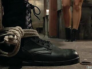 this gimp fucks a busty milf in femdom with choking and squirting 😈