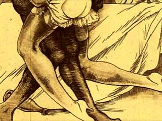 Vintage erotic drawings unfold a sensual tale of retro interracial anime charm.