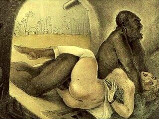 Vintage erotic drawings unfold a sensual tale of retro interracial anime charm.