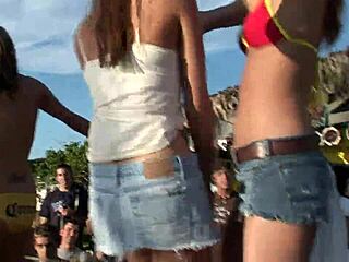 College students strip for outdoor competition on Spring Break
