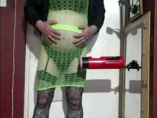 Crossdresser Enjoys Solo Machine Masturbation in Homemade Clip