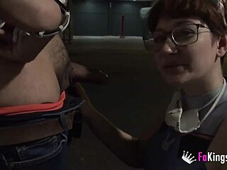Meraki's street performance of public blowjob with a beautiful redhead