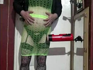 Crossdresser Enjoys Solo Machine Masturbation in Homemade Clip