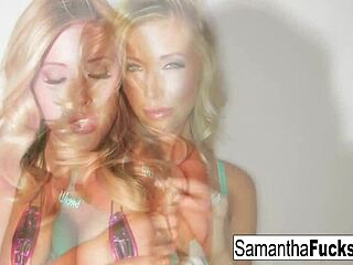 Samantha Teases Pussy With Big Tits And Blonde Boobs In Nude Solo Masturbation