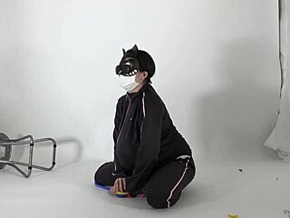 Asian woman in stockings with food fetish.